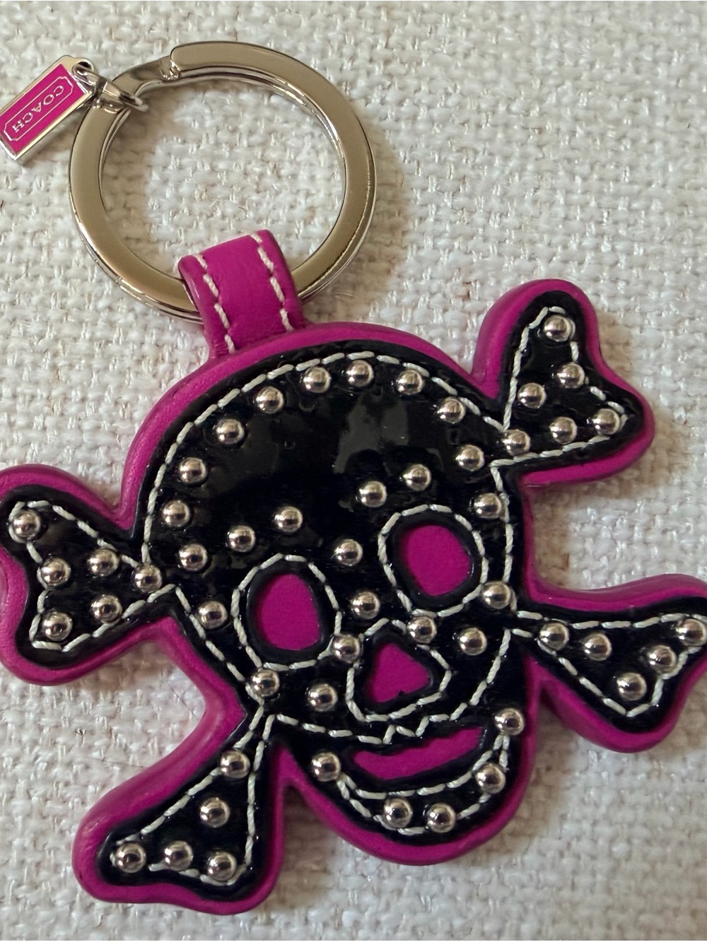 Vintage Rare Coach Pink & Black Skull Keychain